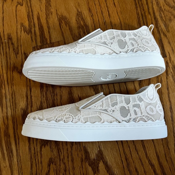 😊SOLD😊 Chloe Lauren beige Lace-covered Leather Trainers In size 41 - Picture 5 of 13